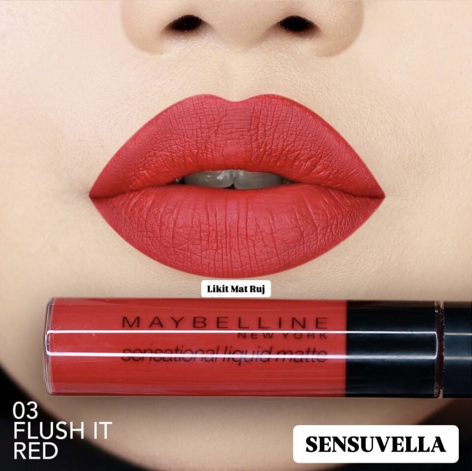 MAYBELLINE - Sensational Liquid Matte Lipstick - 03 Flush It Red