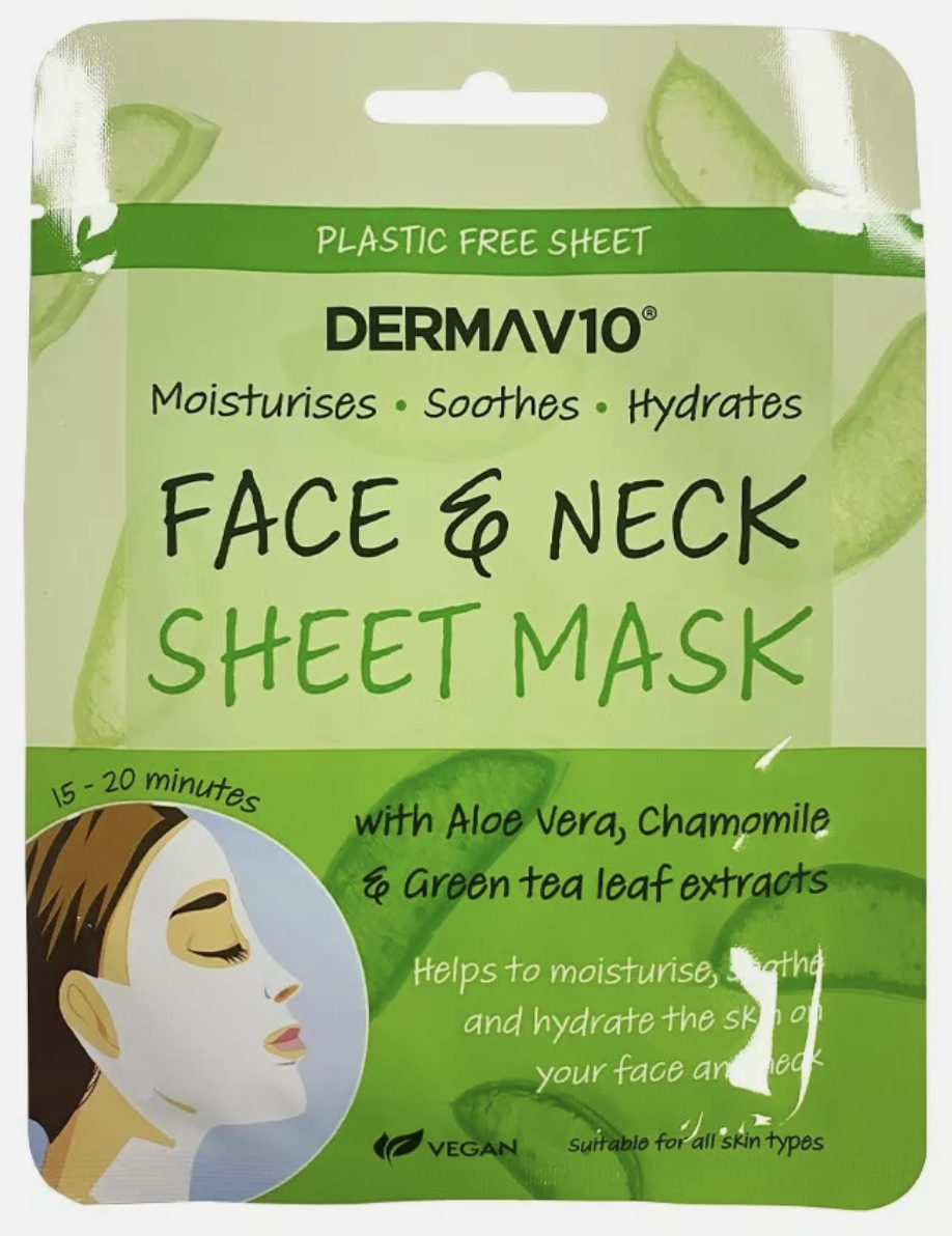 DERMAV10 - Aloe Vera Chamomile Face & Neck Sheet Mask