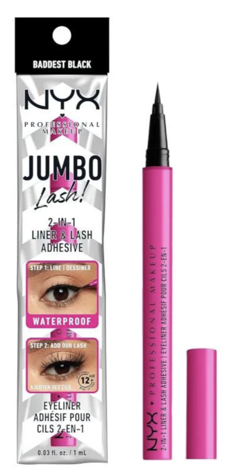 NYX - Jumbo Lash 2 IN 1 Liner & Lash Adhesive - 01 Baddest Black