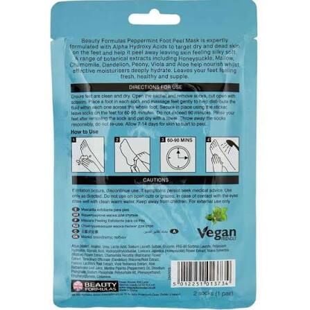 BEAUTY FORMULAS - Peppermint Exfoliating Foot Peel Mask - 2 Socks 1 Pair